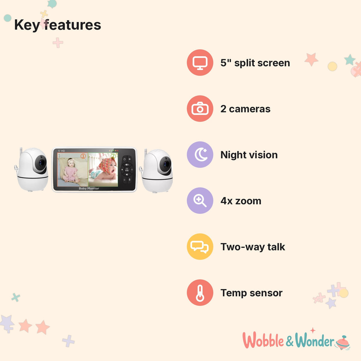 Twin Star Duo – 5" Video Baby Monitor with Two Cameras