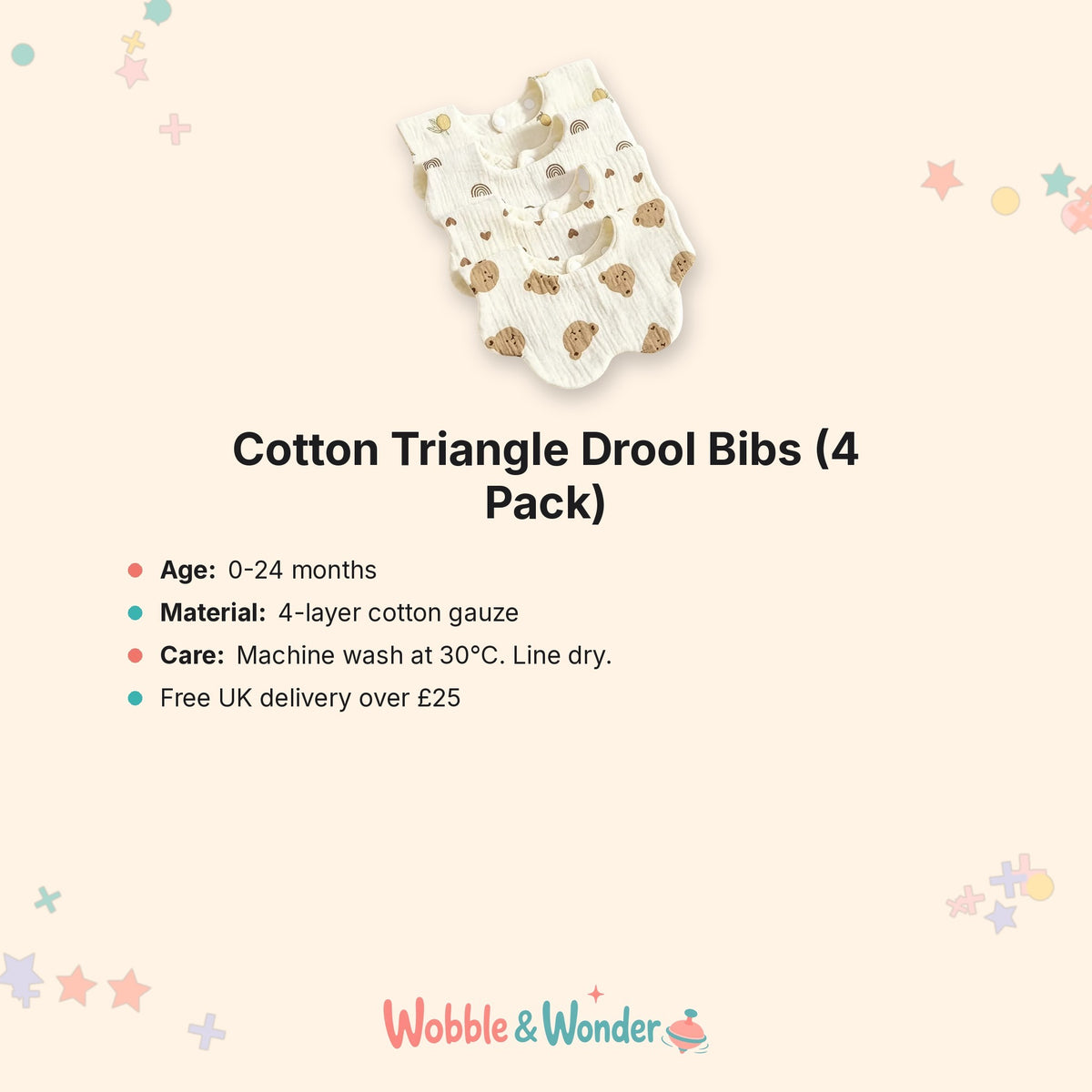 Cotton Triangle Drool Bibs (4 Pack)