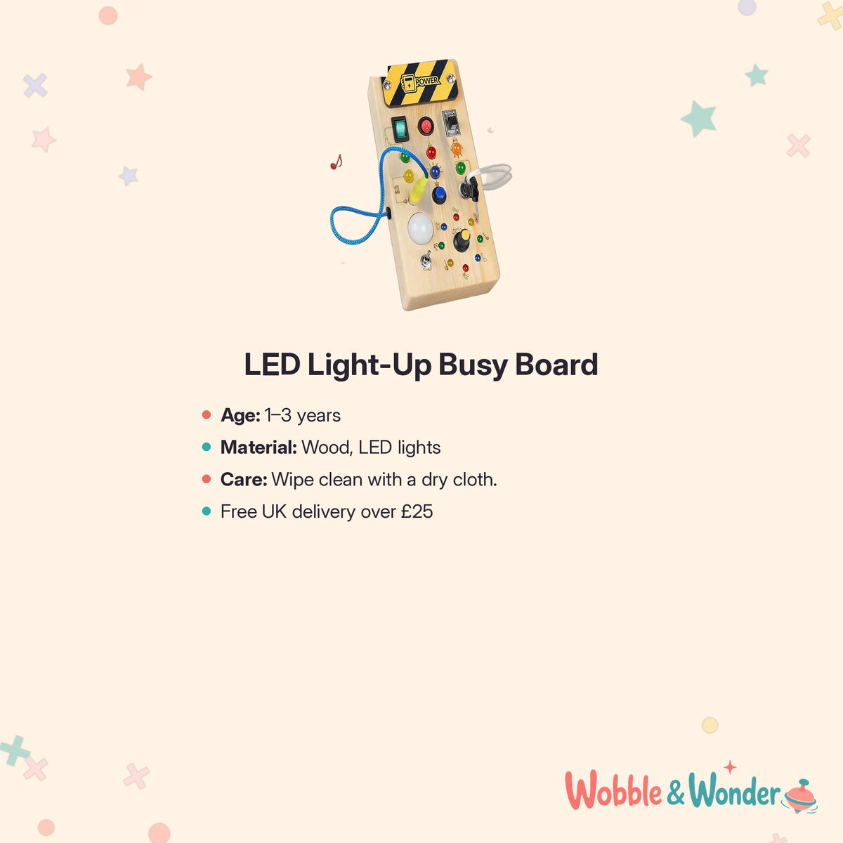 LED Light-Up Wooden Busy Board
