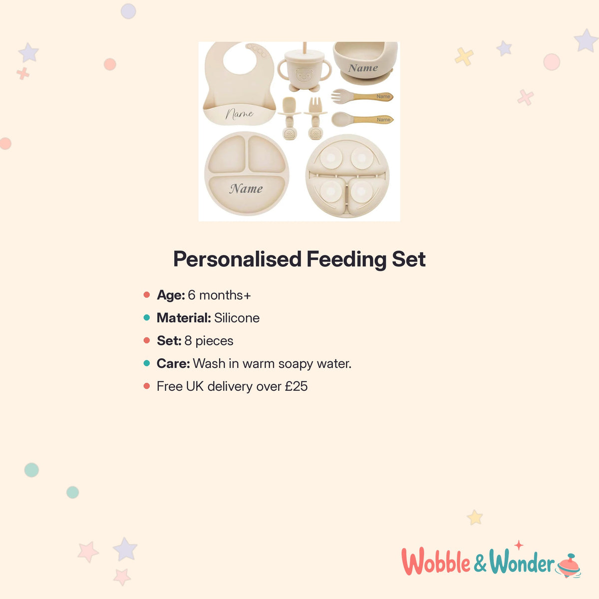 Personalised Silicone Feeding Set (8 Pieces)