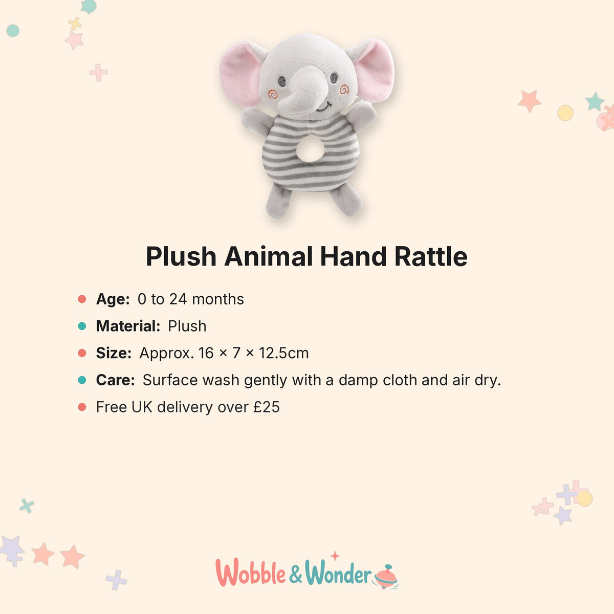 Plush Animal Hand Rattle – key info