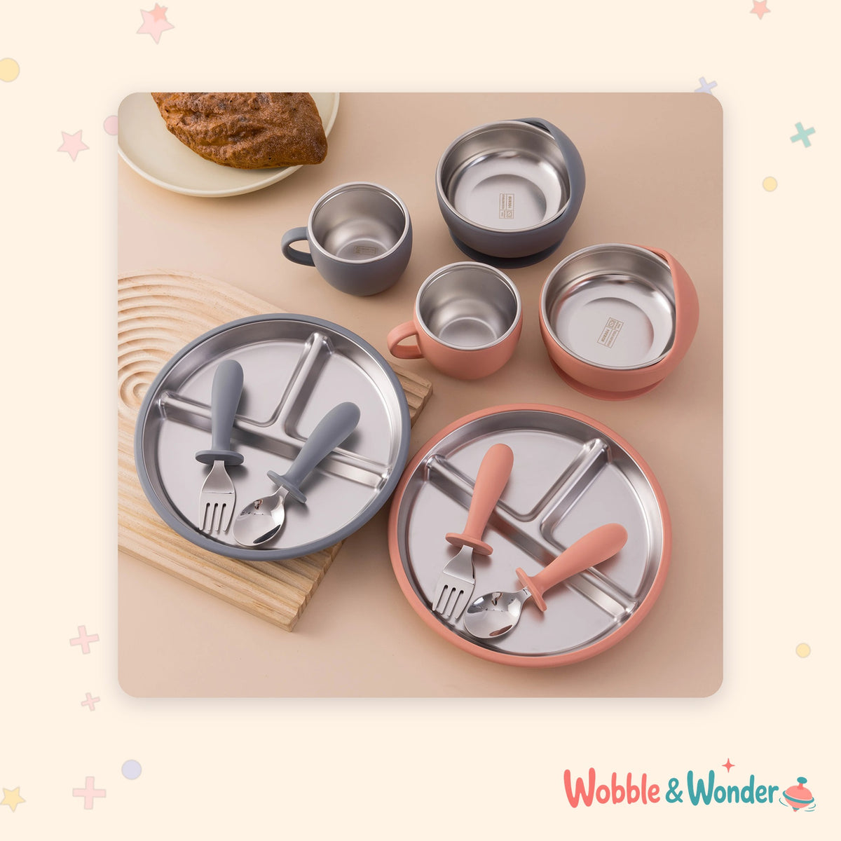 Stainless Steel & Silicone Feeding Set (5 Pieces)